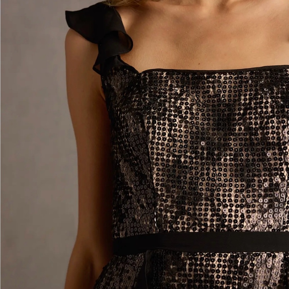 Azazie Black Sequin Ruffle Dress